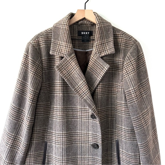 DKNY Walker Single-Breasted Plaid Wool-Blend Coat Brown Size 3X - Picture 3 of 14